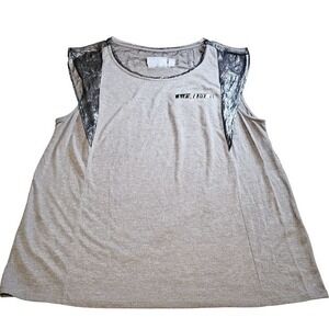 Vera Wang top size XL sheer neckline trim sleeveless gray metallic pewter‎